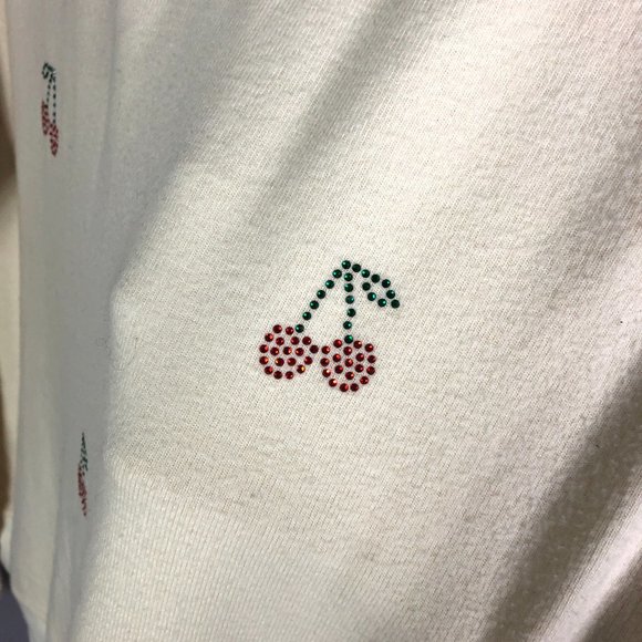 Beach Riot Cherry Sweatshirt Cream Red Rhinestones Sweater Sz Medium - Picture 5 of 9